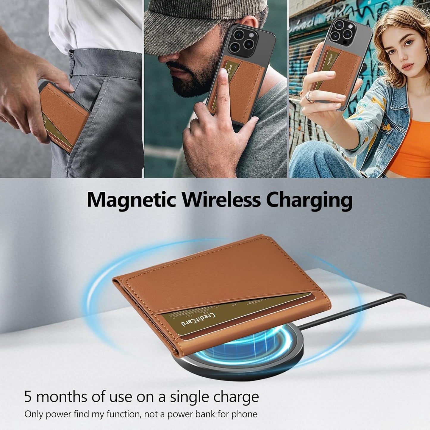 TopMade for Magsafe Wallet, Works with Apple Find My, Strongest Magnetic Wallet for iPhone 17/16/15/14/13/12 Series, Leather Magnetic Card Holder with Tracker, 7 Cards Holder, RFID Blocking, Black