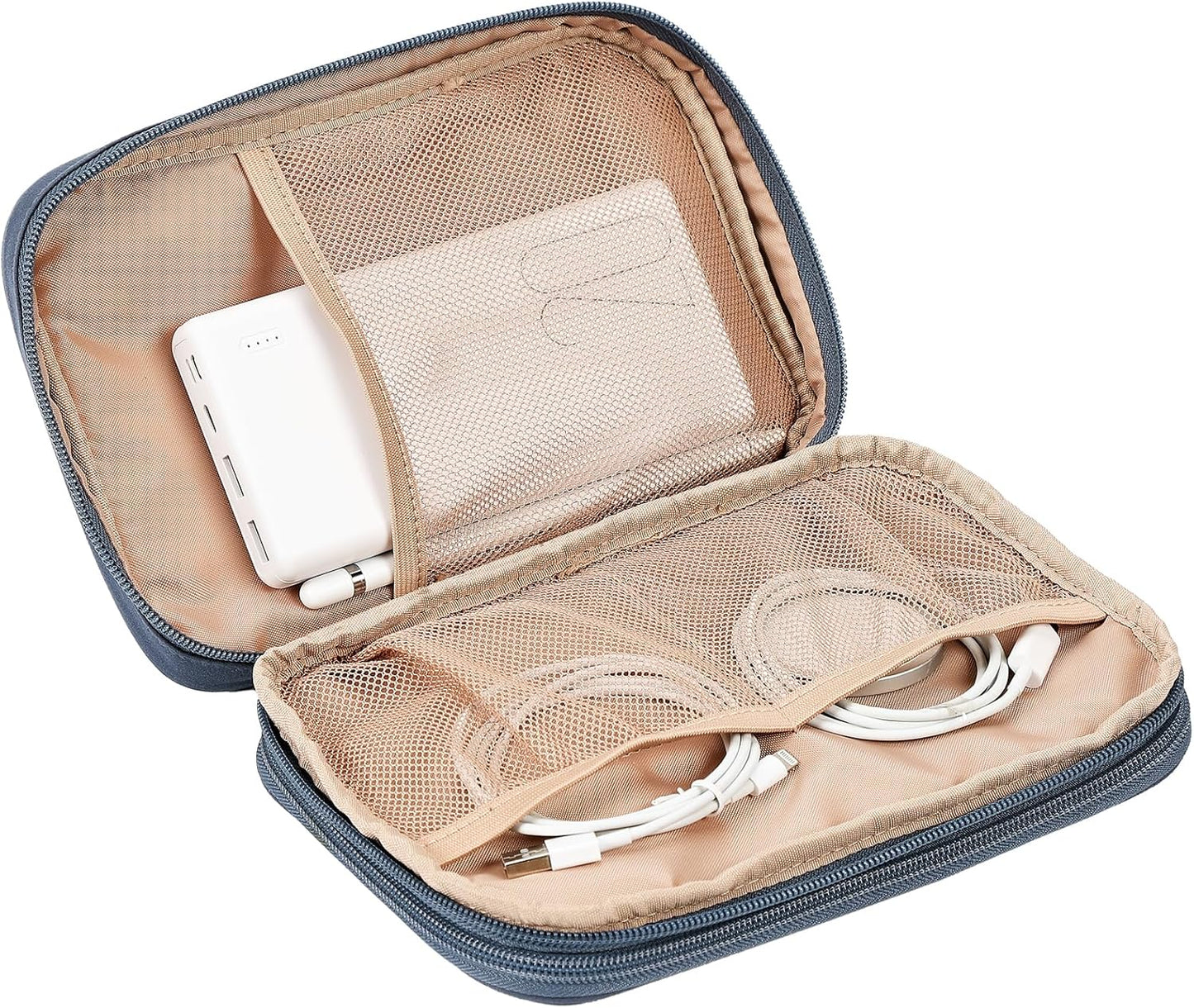 NISHEL Travel Cord Organizer Case, Double Layers Tech Electronic Bag, Essentials for Charger, Cable, Phone, Flash drive, Medium, Pink