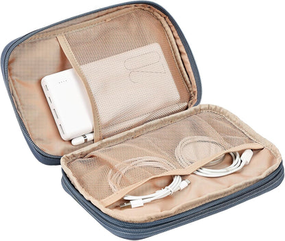 NISHEL Travel Cord Organizer Case, Double Layers Tech Electronic Bag, Essentials for Charger, Cable, Phone, Flash drive, Medium, Pink