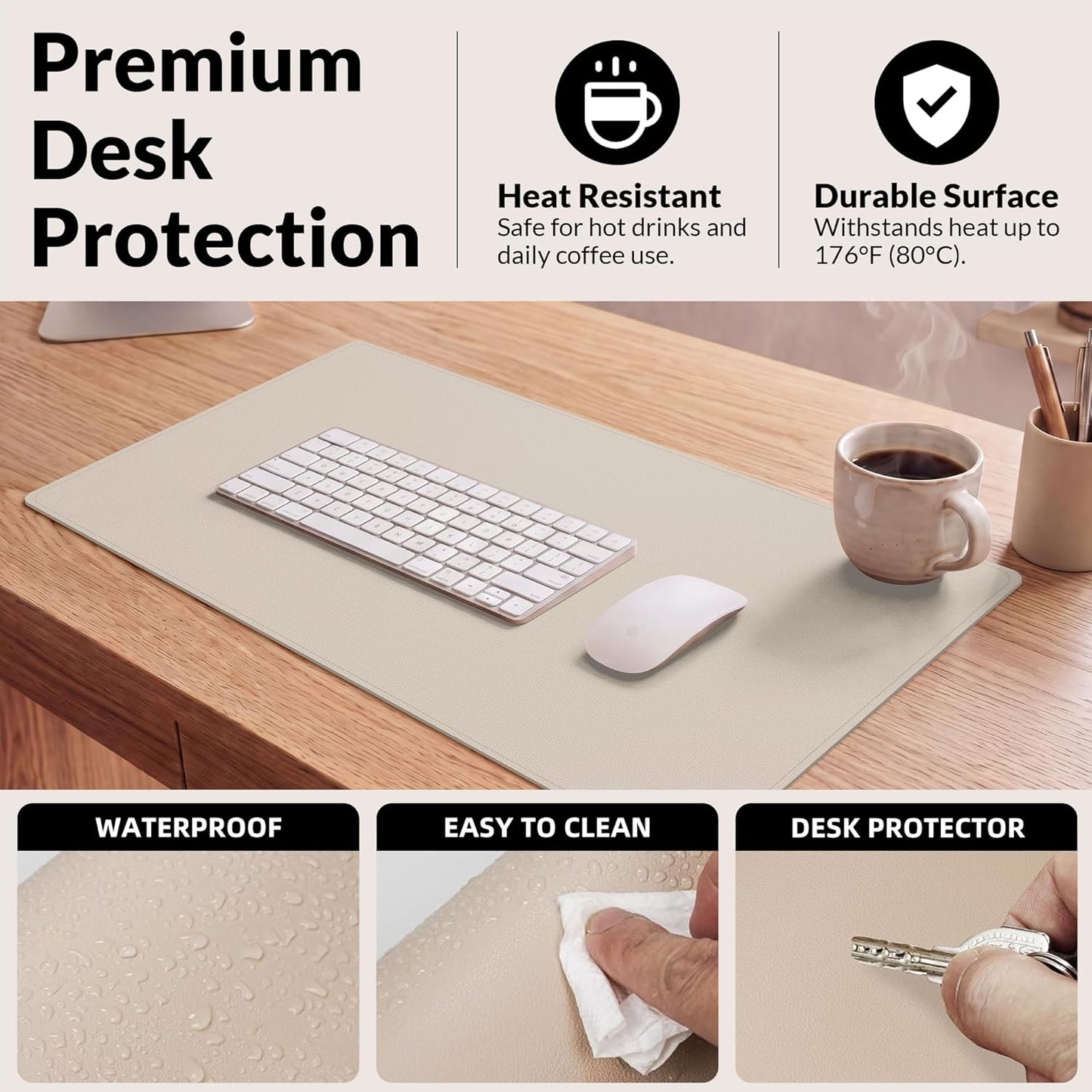 AFIING Large Desk Mat 47" x 17", Dual-Sided Natural Cork & PU Leather Desk Pad, Non-Slip Waterproof Mouse Pad for Office, Home & Gaming, Black