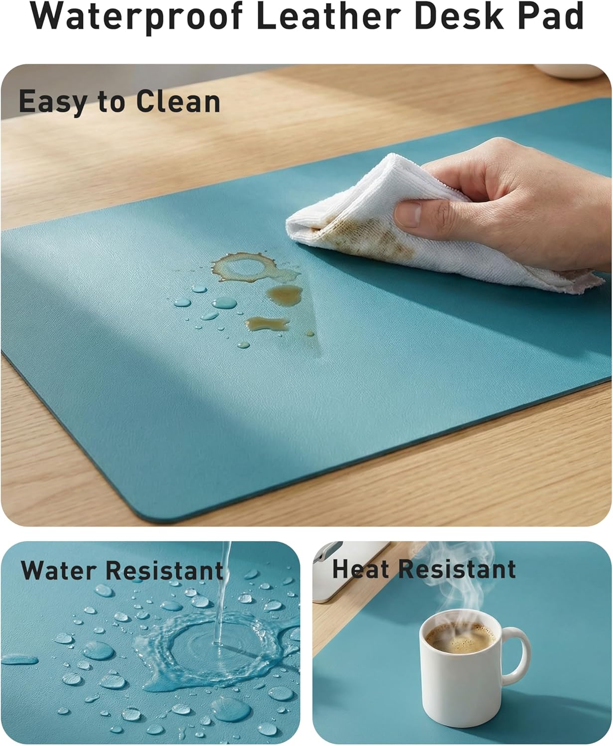Aothia Leather Office Desk Pad Protector, Non-Slip PU Leather Desk Blotter, Waterproof Laptop Writing Mouse Pad for Office and Home, Black, 31.5" x 15.7" - Colors B