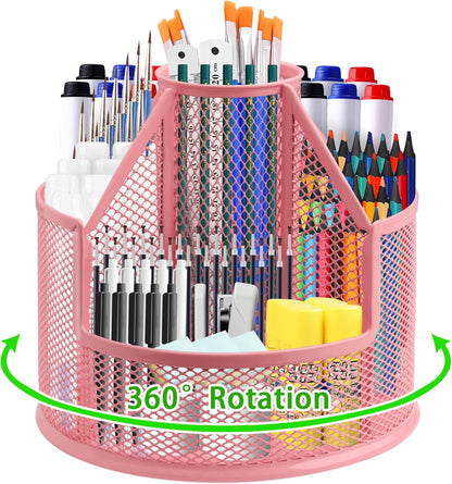 Pencil Holder, Rotating Desk Organizer, Metal Pen Organizer Mesh Pen Holder Office Desk Accessories Cute Office, School, Home,Art Suppliers (Black)