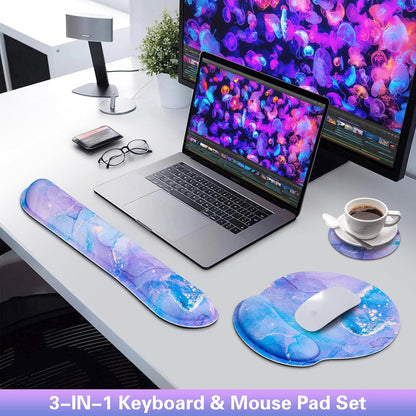 Ergonomic Keyboard Wrist Rest, Mouse Pad with Wrist Rest Anime, Cat Gaming Mousepad with Wrist Support, Memory Foam Wrist Rest Set for Computer Keyboard, Funny Cute Office Desk Accessories