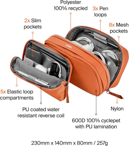 Orbitkey 2-in-1 Tech Accessory Pouch with Detachable Slim Sleeve – Travel Electronics Organizer for Cables, Chargers, Earbuds, Power Bank – Compact Gadget Bag & Portable Tech Storage Case (Terracotta)