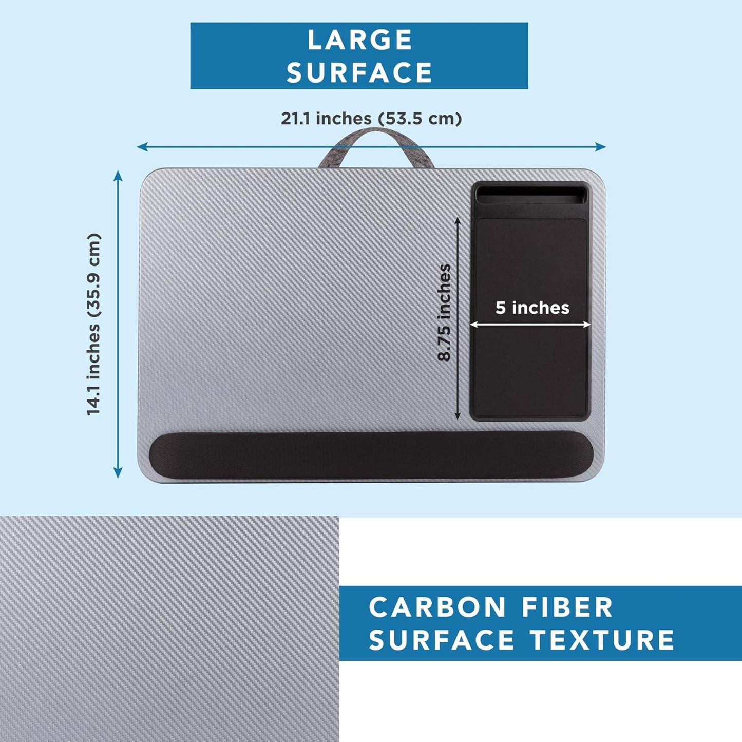 LAPGEAR Home Office Lap Desk with Device Ledge, Mouse Pad, and Phone Holder - Black Carbon - Fits up to 15.6 Inch Laptops - Style No. 91588