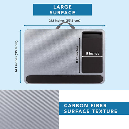 LAPGEAR Home Office Lap Desk with Device Ledge, Mouse Pad, and Phone Holder - Black Carbon - Fits up to 15.6 Inch Laptops - Style No. 91588
