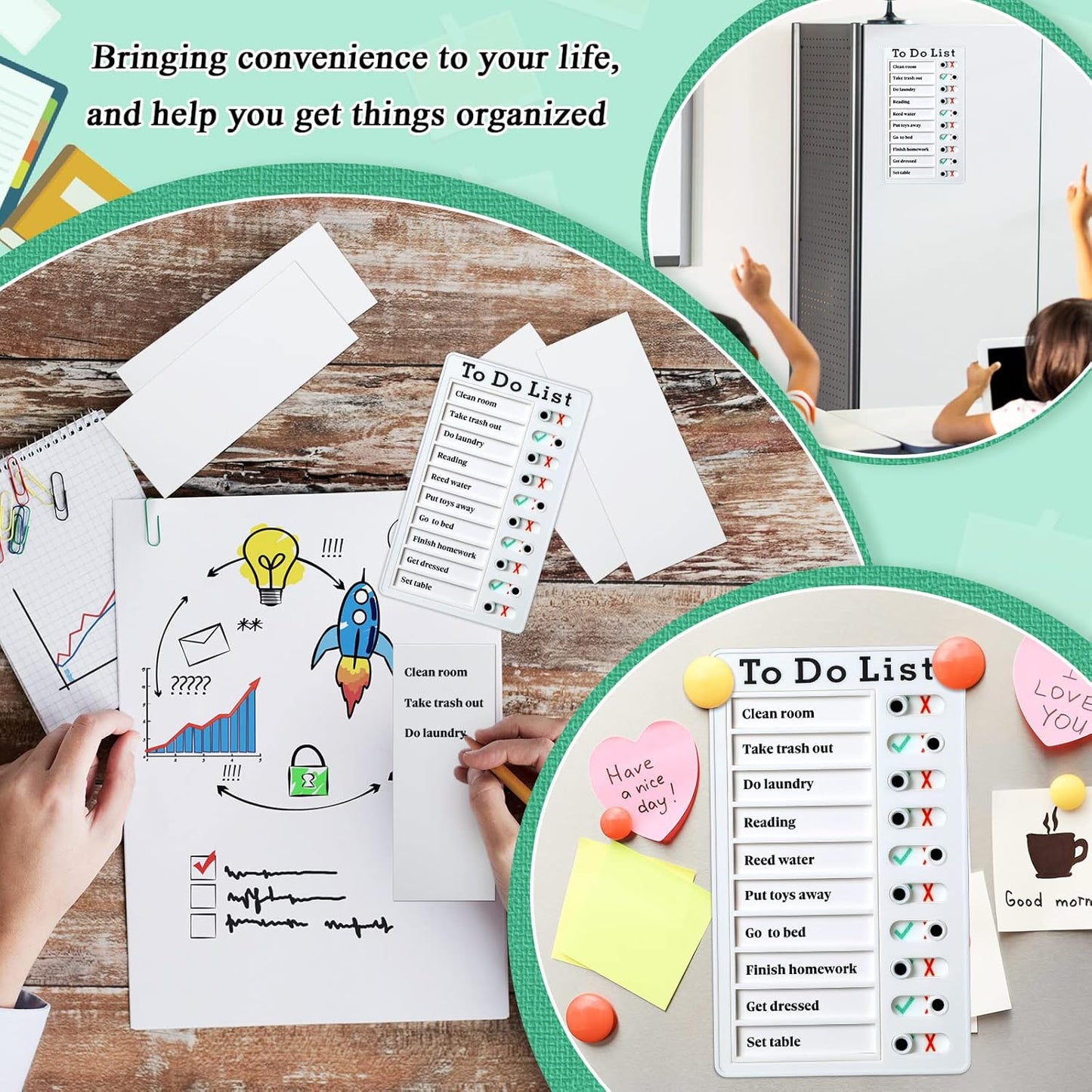 4 Pieces Chore Chart for Kids to Do List Chores Boards Plastic RV Checklist Boards Memo Detachable Message Checklist Slider Schedule Planning Chart with 8 Cardstock for Check Items(White)