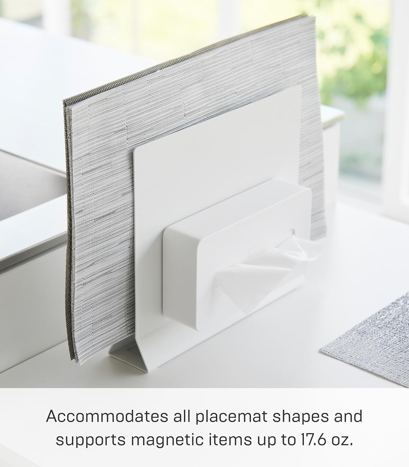 Yamazaki 1999 Placemat Stand, White, Approx. W11.8 x D2.6 x H10.4 inches (30 x 6.5 x 26.5 cm), Tower Placemat Storage, Tray Storage, Round Compatible