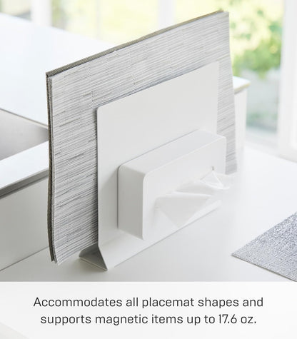 Yamazaki 1999 Placemat Stand, White, Approx. W11.8 x D2.6 x H10.4 inches (30 x 6.5 x 26.5 cm), Tower Placemat Storage, Tray Storage, Round Compatible