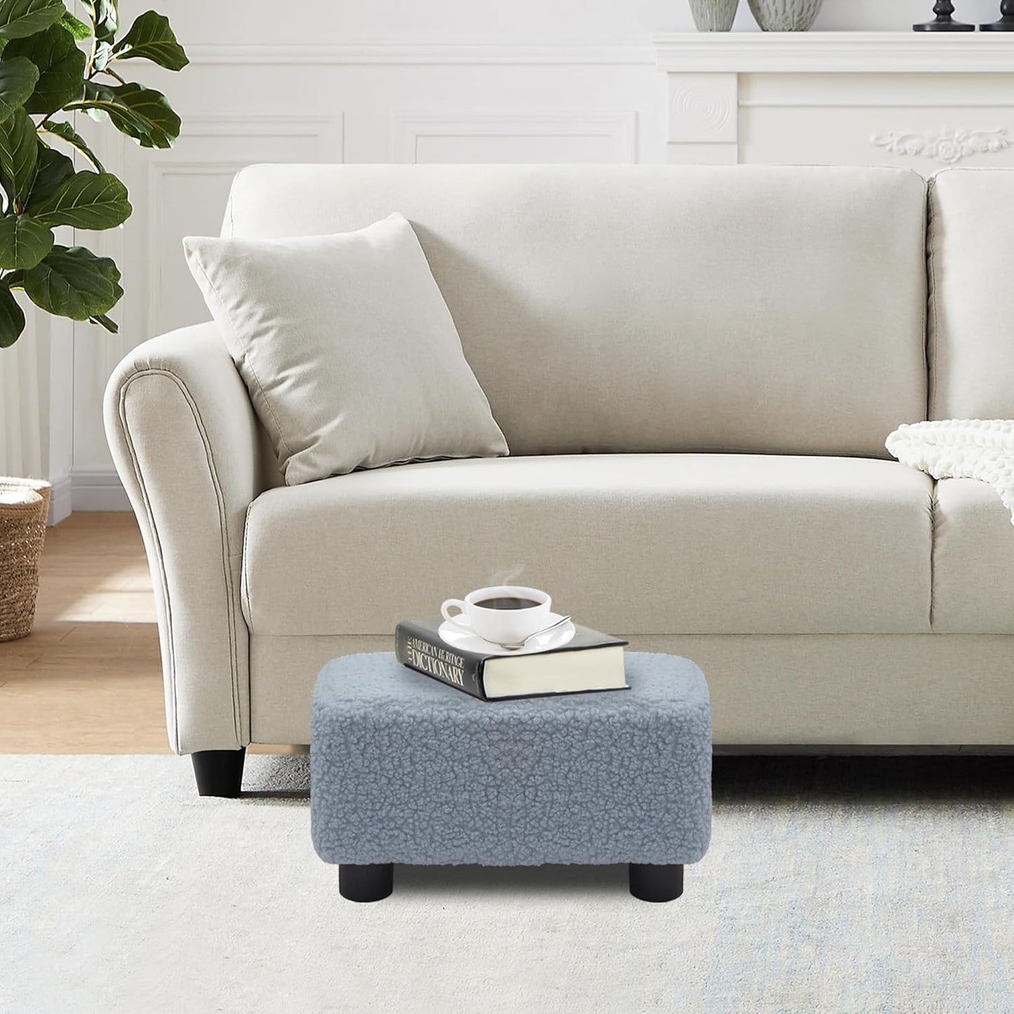 CAROLMADE Small Foot Stool Ottoman Footstool with Legs Under Desk Footrest for Living Room Bedroom and Office, Soft Ivory White