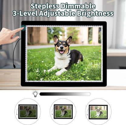 A4 Light Board for Diamond Painting - Tracing Light Box with Stand, Stepless Dimmable 3 Levels Brightness Light Pad, Ultra-Thin LED Light Pad for Weeding Vinyl, Drawing, Diamond Painting