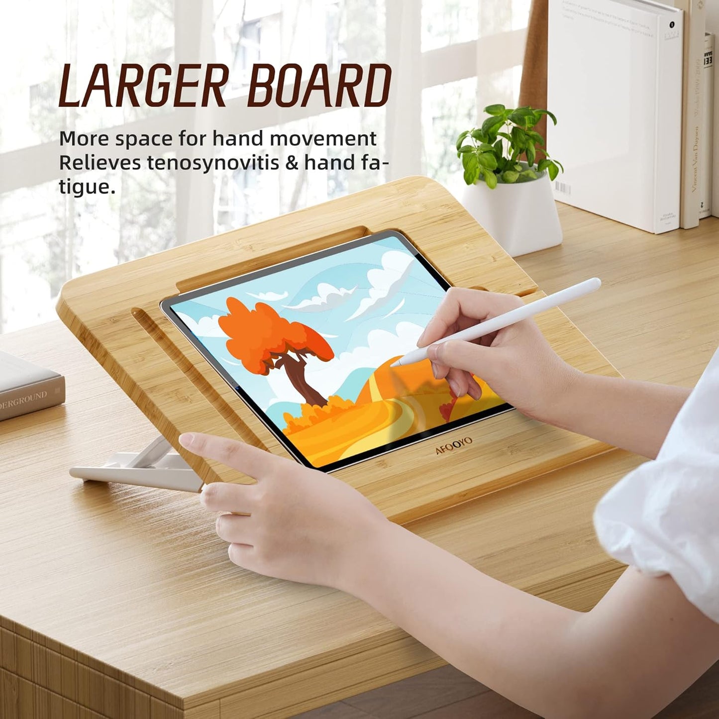 AFOOYO Bamboo Tablet Drawing Stand - Portable & Adjustable 5 Angles,Laptop Stands Riser, Book Reading Stand,Compatible with 9.7/10.2/10.5/10.9/11 inches