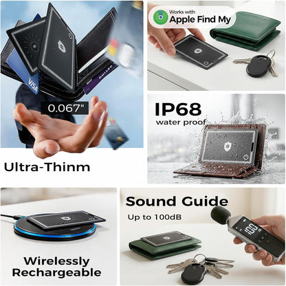 Wallet Tracker Card for Apple Find My (iOS Only, Apple MFi Certified) -Ultra Slim Rechargeable Bluetooth GPS Tracker,5-10 Years Staying Power,Item Locator for Wallet,Key Finder,Bags,Luggage(1-Pack)