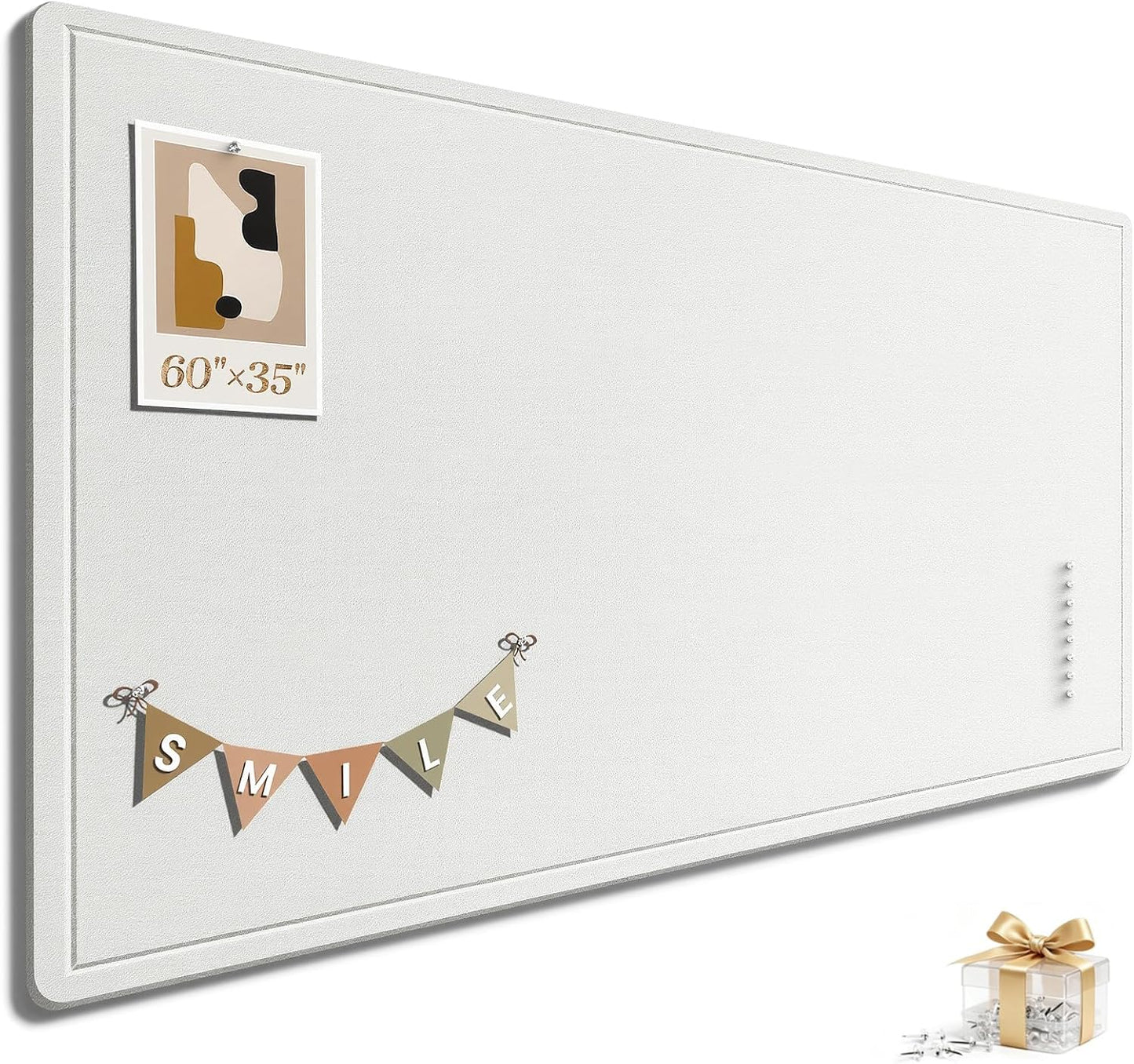 Large Bulletin Board, 35 X 17 Inches Felt Cork Board with 40 Pushpins, Foldable Felt Notice Pin Board Photo Display Board with Self-Adhesive Tape for Office Home School (Oatmeal, 35x17 inch)