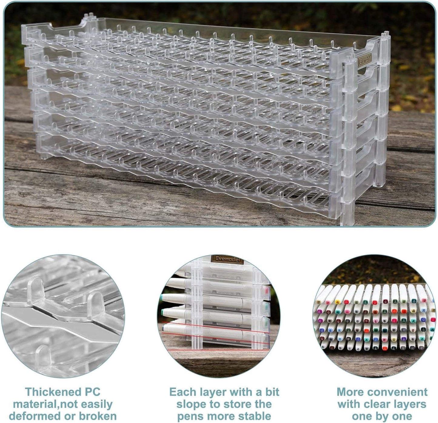 Universal 6 Layers Tray Universal Marker Storage Rack, Penholder Display for 90 Pens SN01 Pencil Organizer Holder for Desk (Clear-6 layers)