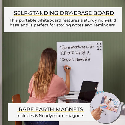 ECR4Kids MessageStor Glass Dry-Erase Board with Storage Stand and Magnets, White Board, White