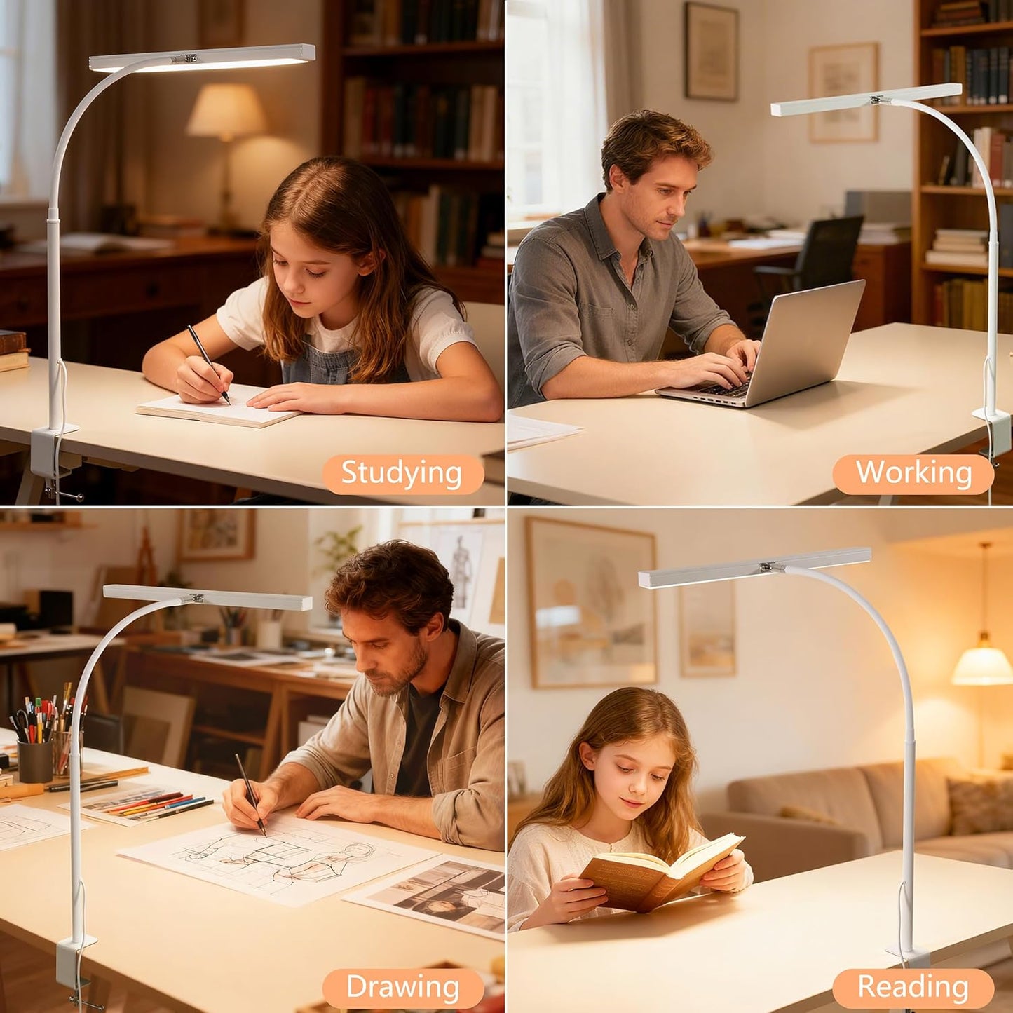 LED Desk Lamp for Office Home, Adjustable Flexible Eye-Caring Desk Light with,5 Modes 10 Brightness Adjustment, USB Adapter Desk Lamp with Clamp-MINI-B