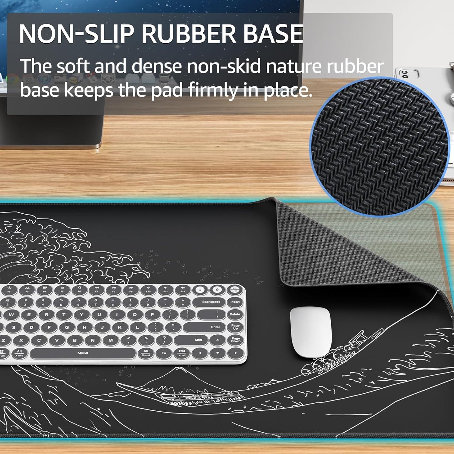 KTRIO Large Gaming Mouse Pad Desk Mat, Superior Micro-Weave Cloth for Precise Mouse Control, Non-Slip Rubber Base, Stitched Edges, Water-Resistant, for Gamer, Office & Home, 31.5" x 11.8" inches