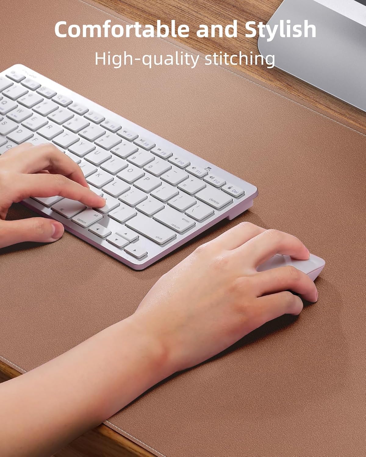 AFIING Desk Pad Protector 23.6" x 13.7" - Non-Slip Waterproof PU Leather Desk Mat for Mouse, Keyboard, Laptop, Office and Home Workspace (Beige)