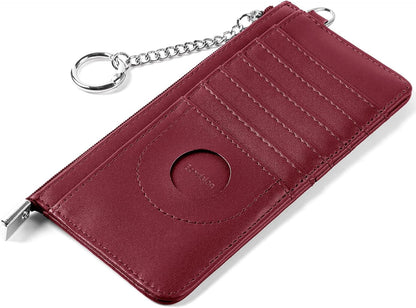 RFID Blocking Slim Credit Card Holder Wallet with Zipper Money Pocket & Keychain, Slim Airtag Wallet for Men Women