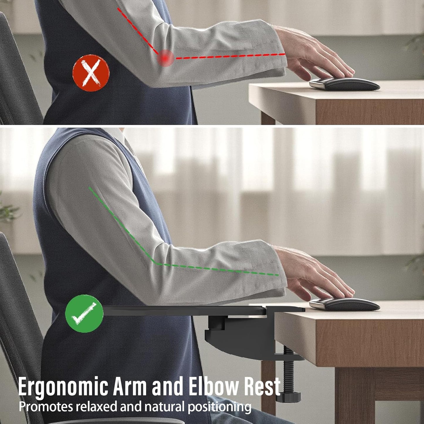 Ergonomic Arm/Elbow Rest for Desk - Foldable Rotatable Elbow Support for Computer Desk, Office & Gaming Comfort (Foldable Rotating Black)