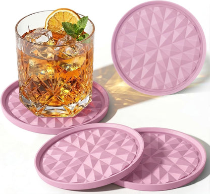 Silicone Coasters for Drinks[4 Pack]- Cup Mat for Tabletop Protection-Non-Slip, Non-Stick, Coffee Table Decor, Great Gift for Any Occasion, Black