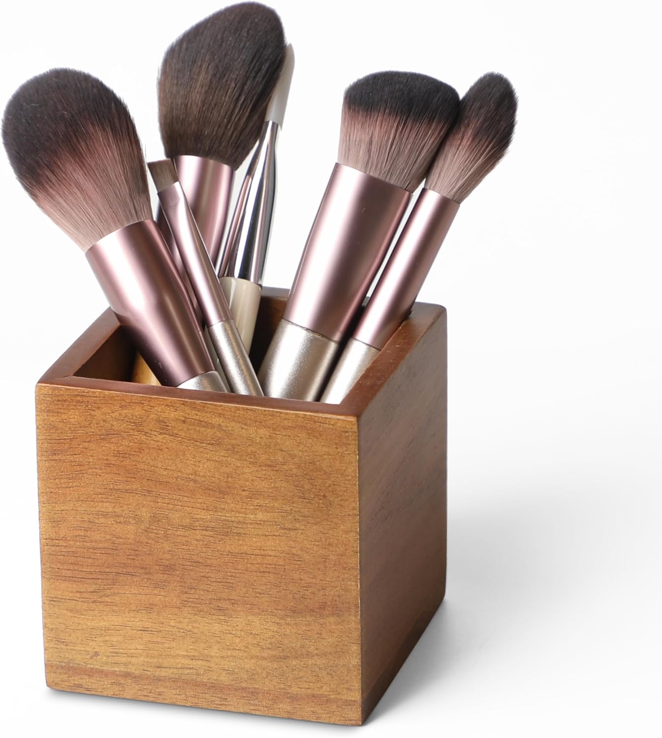 LBEMEY Acacia Wood Makeup Brush Holder Organizer for Vanity,Pen and Pencil Holder for Desk,Desktop Organizer for Store Marker, Makeup Brush, TV Remotes