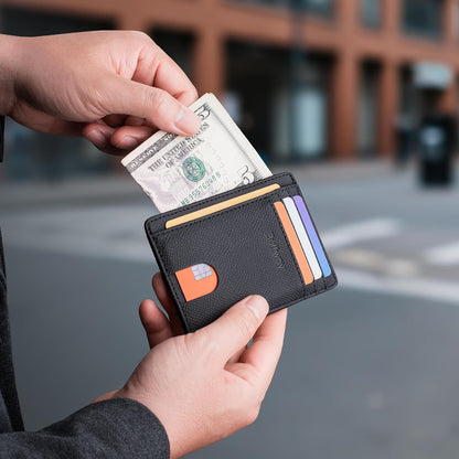 Buffway Slim Minimalist Front Pocket RFID Blocking Leather Wallets for Men and Women - Carbon Fiber Black - Colors A