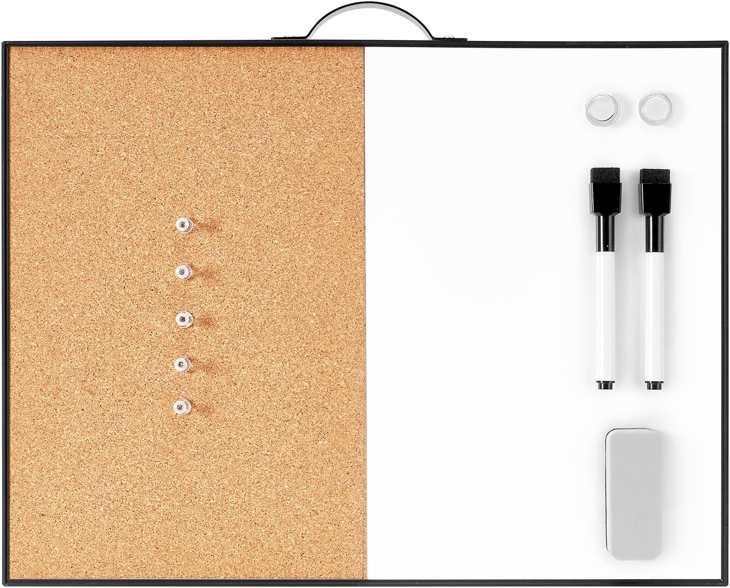 TSJ OFFICE Small Whiteboard Cork-Board - 16" X 12" Portable Aluminum Black Framed Magnetic Dry Erase Board, Small Bulletin Cork Board with Holder for Office, Home and School