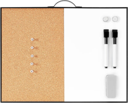 TSJ OFFICE Small Whiteboard Cork-Board - 16" X 12" Portable Aluminum Black Framed Magnetic Dry Erase Board, Small Bulletin Cork Board with Holder for Office, Home and School