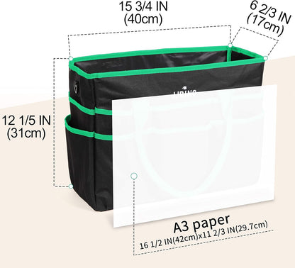 Jjring Craft and Art Organizer Tote Bag - 600D Silver Nylon Fabric Art Caddy with Pockets - for Art, Craft, Sewing, Medical, and Office Supplies Storage