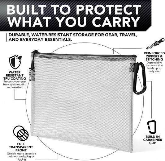 GOBAGS Air Production Multi‑Size Clear Zipper Pouch (4‑Pack) – Cable Organizer & Travel Gear Bag for Electronics, Camera Accessories, Tool Pouch & Small Tech Storage