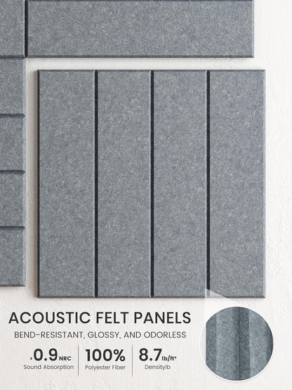 Bumusty Large Cork Board Alternative-48 x 36" Felt Bulletin Board Tiles, with 30 Pushpins, 70 Adhesive Tabs, Bold-Stripe 12-Pack, Cork Boards for Office Push Pin Board Felt Board-Carbon Blue