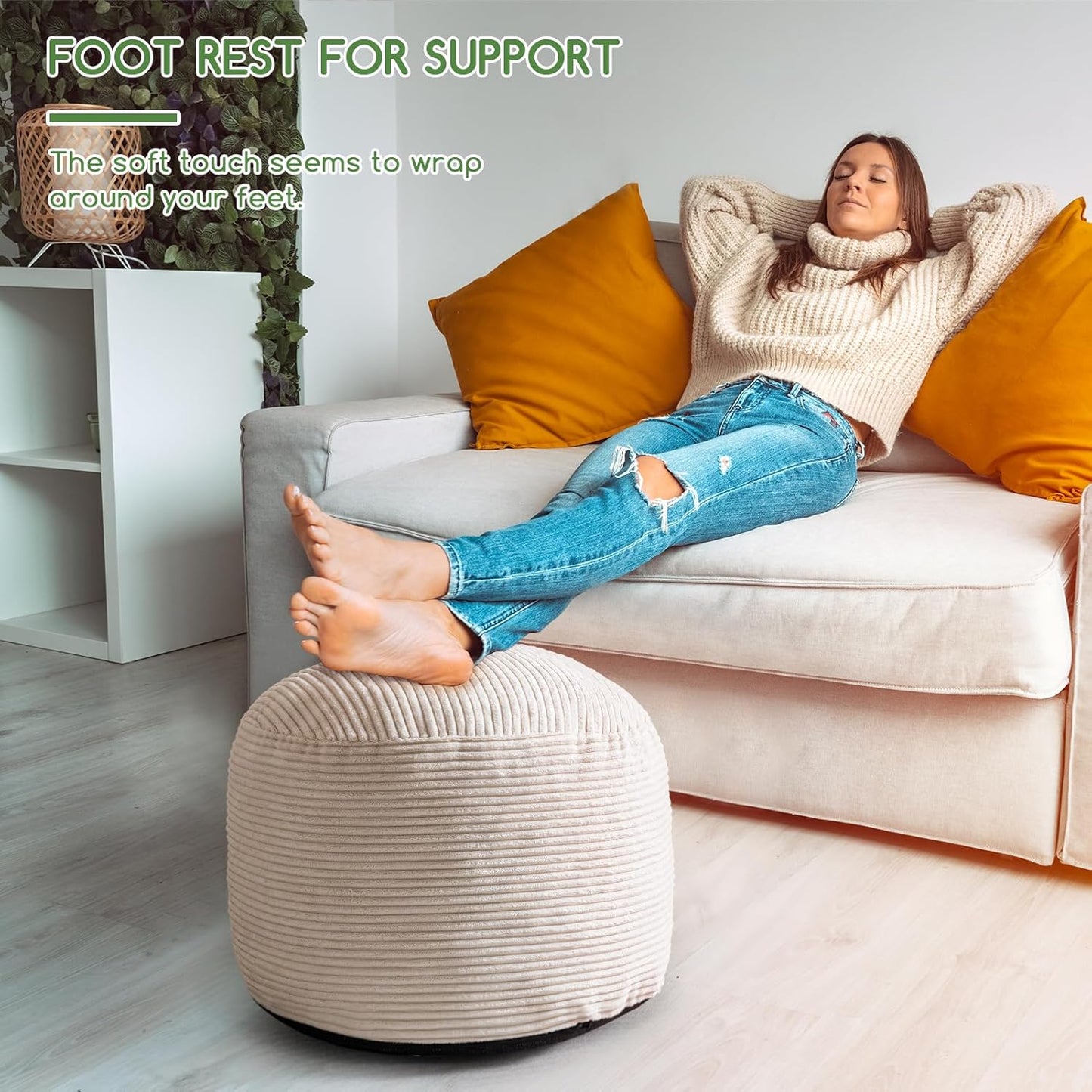 HIGOGOGO Round Stuffed Pouf Ottoman, Corduroy Poufs with Foam Chunk Filling, Furry and Fluffy Pouf Foot Stool Storage Ottoman, 20 X 15 Floor Poufs Foot Rest for Living Room, Dark Grey