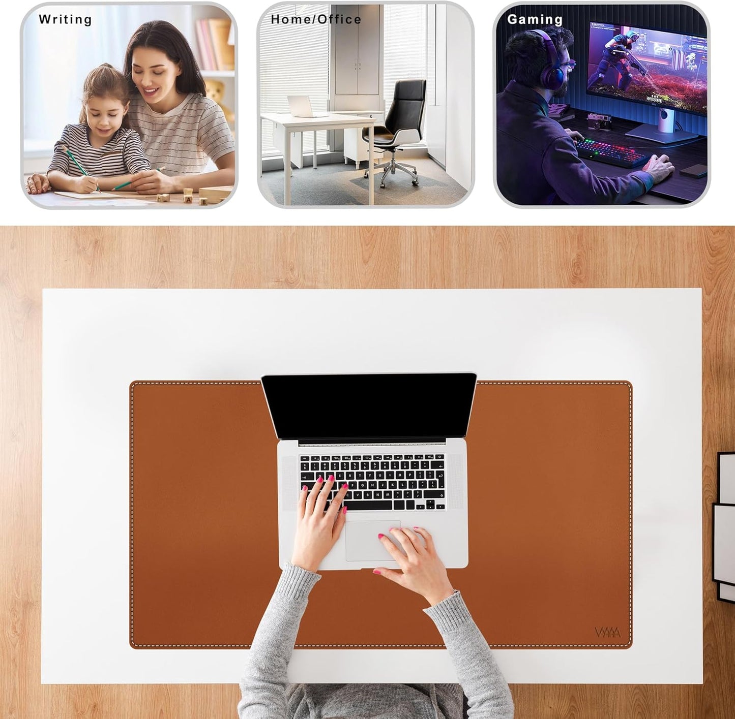 Vyaaa PU Leather & Cork Desk Mat, 39.4"x15.7" Dual Sided Computer Desk mat, Waterproof Large Mouse Pad, Non-Slip Office Desk pad, Office Desk Protector for Work/Gaming/Home (Black)