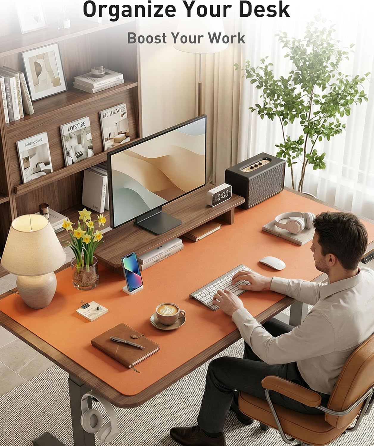 Aothia Leather Desk Pad Protector, Mouse Pad, Office Desk Mat, Non-Slip PU Leather Desk Blotter, Laptop Desk Pad, Waterproof Desk Writing Pad for Office and Home (Brown,23.6" x 13.7") - Colors A