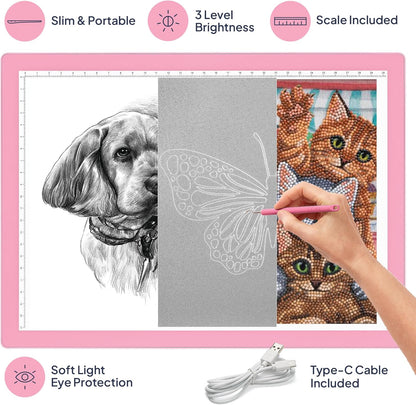 iVyne Rechargeable A4 Light Pad for Tracing & Weeding - LED Light Board for Weeding Vinyl - for Cricut Vinyl Weeding Tools - Ultra-Thin & Portable - Perfect for Artists & Crafters - Pink