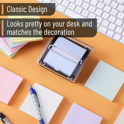 Mr. Pen- Pop Up Note Dispenser, 3" x 3", 2 Pack, Black Base, Clear Top, Sticky Note Dispenser, Sticky Note Holder for Desk