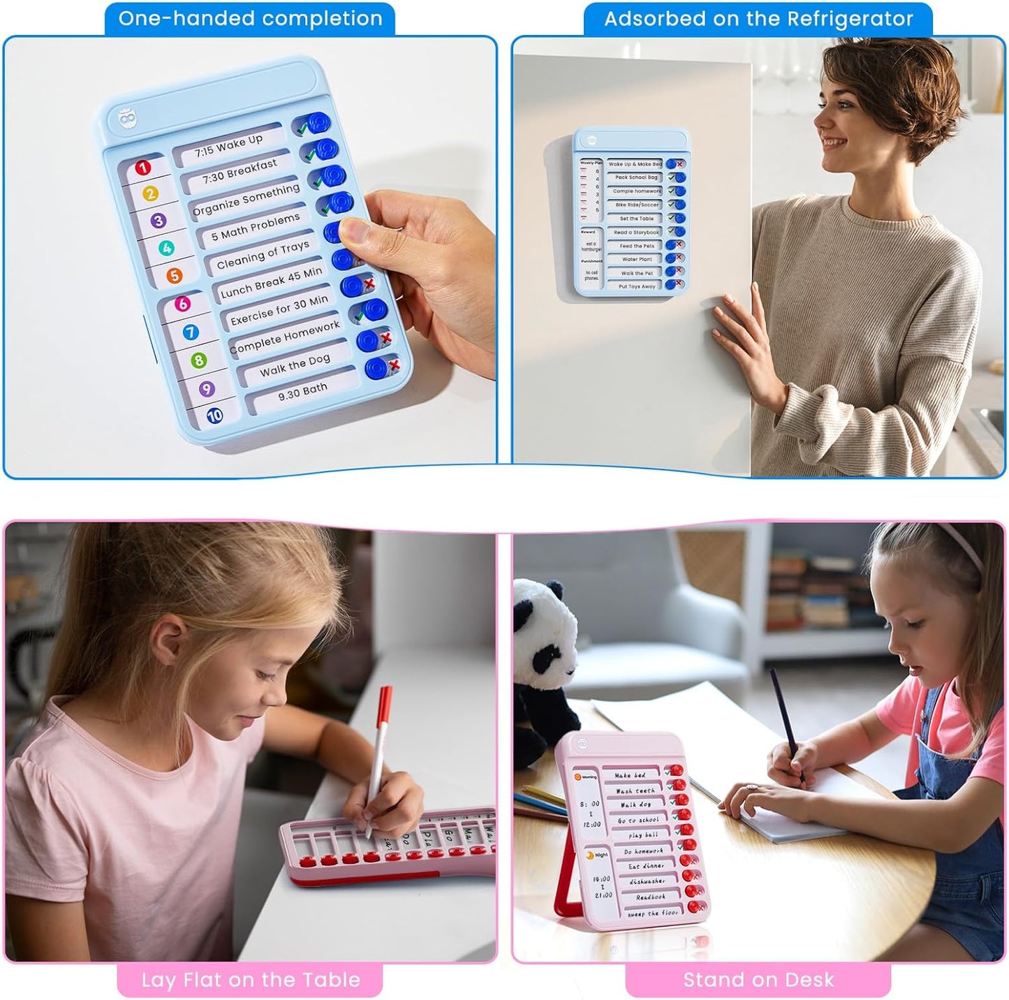 Chore Chart for Kids, Checklist Planning Board with Sliders, 19 Personalizable Sheets and Magnetic Marker, ADHD Tools for Kids to Do List Routine Chart Visual Schedule Board with Stand