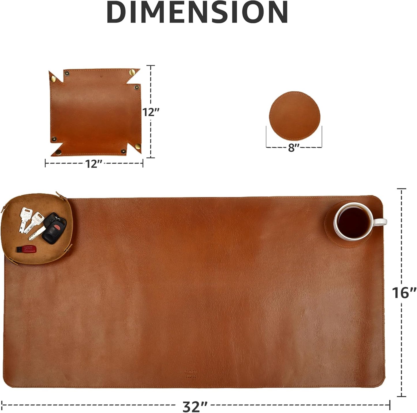 LEATHER VILLAGE Real Leather Desk Pad (3mm) Thick Double Layer Desk Mat Cover Blotter Large Full Grain Protector for Keyboard, Mouse & Laptop – Office Table Mat & Desktop Accessories–(32''x16'')-Tan
