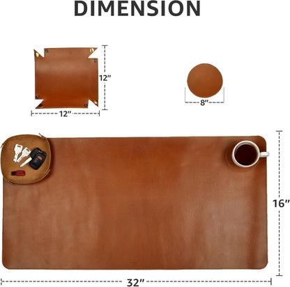 LEATHER VILLAGE Real Leather Desk Pad (3mm) Thick Double Layer Desk Mat Cover Blotter Large Full Grain Protector for Keyboard, Mouse & Laptop – Office Table Mat & Desktop Accessories–(32''x16'')-Tan