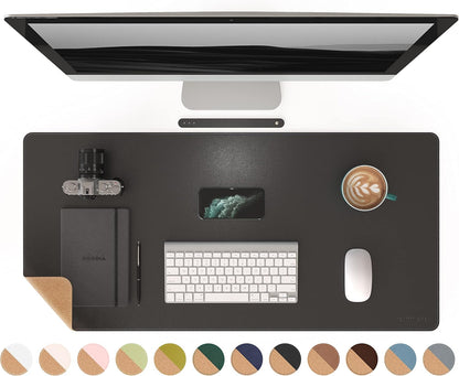 RENMTURE Dual-Sided Mouse Pad, Natural Cork & PU Leather Large Desk Pad for Office and Home Work, Desk Protector Non-Slip, Waterproof, Easy Clean (Olive Green, 32"x16")