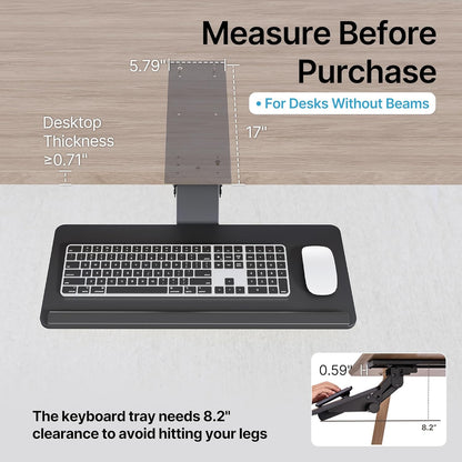 PEGZONE Keyboard Tray Under Desk with Storage Drawer, Height Adjustable Keyboard Tray Slide Out Swivel Tilt, Ergonomic Under Desk Mount Keyboard & Mouse Holder for Gaming Home Office, 25x11'', Black