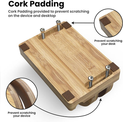 Kothar Premium Wood Vertical Laptop Stand - Adjustable Single Slot Bamboo Holder for MacBook, Dell, HP, and More | Space-Saving Desktop Organizer | Eco-Friendly, Sleek & Durable Design
