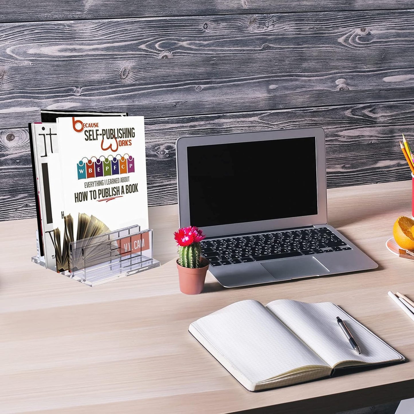 Frienda 1 Piece 4-Compartment Acrylic Vertical Laptop Stand, Can Accommodate with a Thickness of Less Than 2 cm, Fits Most Laptop (Black)