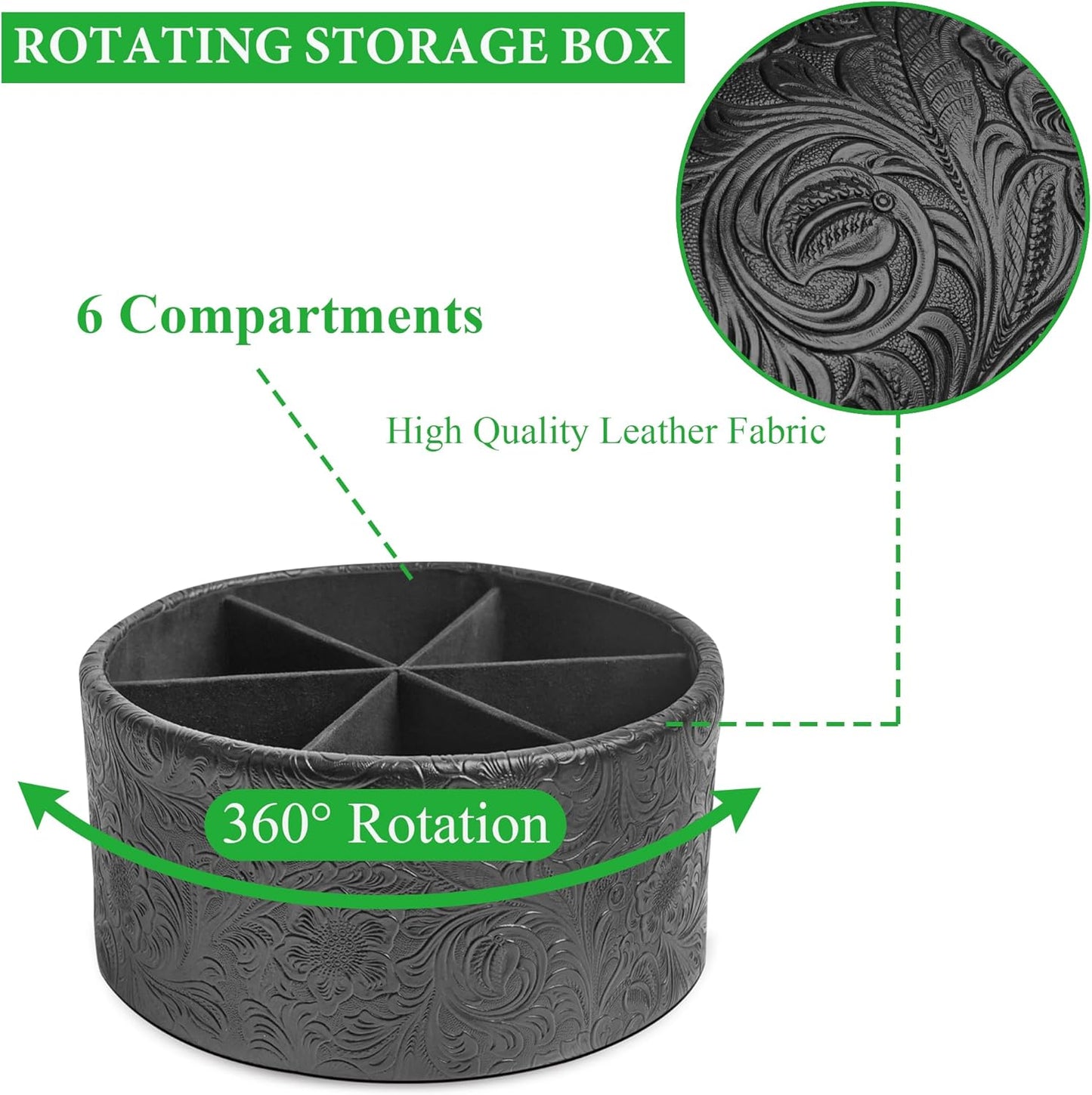 Round Leather Art Supply Organizer,Remote Control Holder,360 Degree Rotating,Multi-Functional Pencil Holder,4 Compartments Desktop Stationary Organizer(1-Fractal Flower) | Round - Colors C
