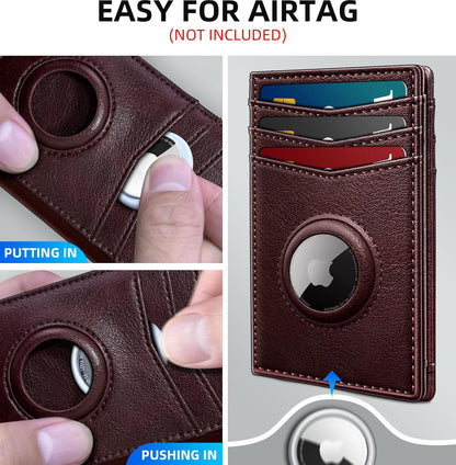 miyozi Airtag Slim Leather Wallet for Men - 12-Card Capacity, Magnetic Closure, Money Clip & Simplified Bill Compartment, RFID Blocking (4.3" x 3.0") | Gift Boxed