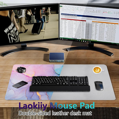 Dual-Sided Desk Pad, Large Mouse Pad - Natural Cork & PU Leather Non-Slip Waterproof Desk Mats for Office and Home (Blue, 31.5" x 15.7")