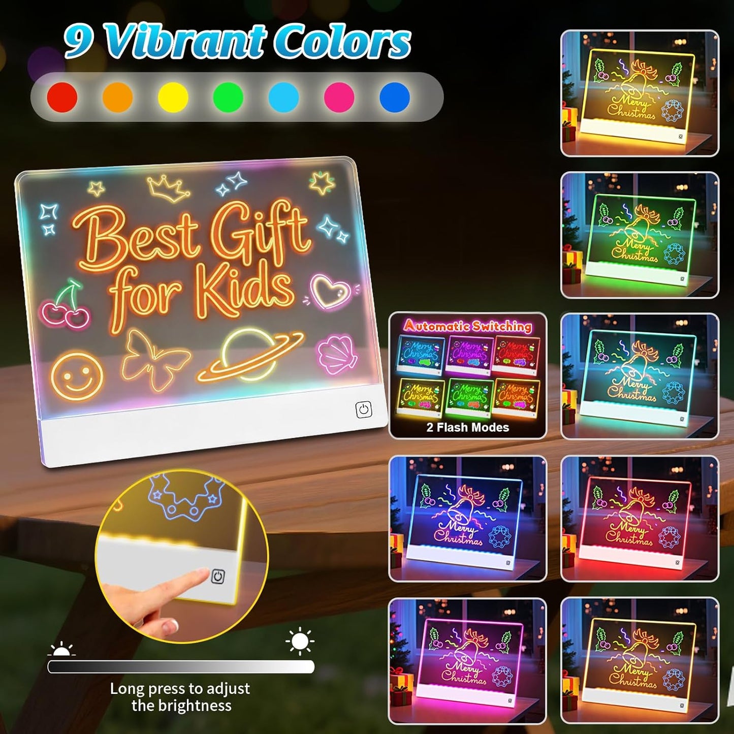 Rechargeable LED Drawing Board for Kids with Tracing Pages, Lumi Board Magnetic Light Up Acrylic Dry Erase Board, LED Note Board with 4 Magnets, Birthday Gifts Toy for Kids/Girls