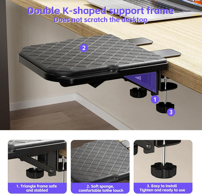 CABTE Ergonomics Desk Extender Tray, Table Mount Arm Wrist Rest Shelf, 180° Swivel Elbow Arm Support, Computer Desk Extender Tray for Home and Office (Black - Rotating)